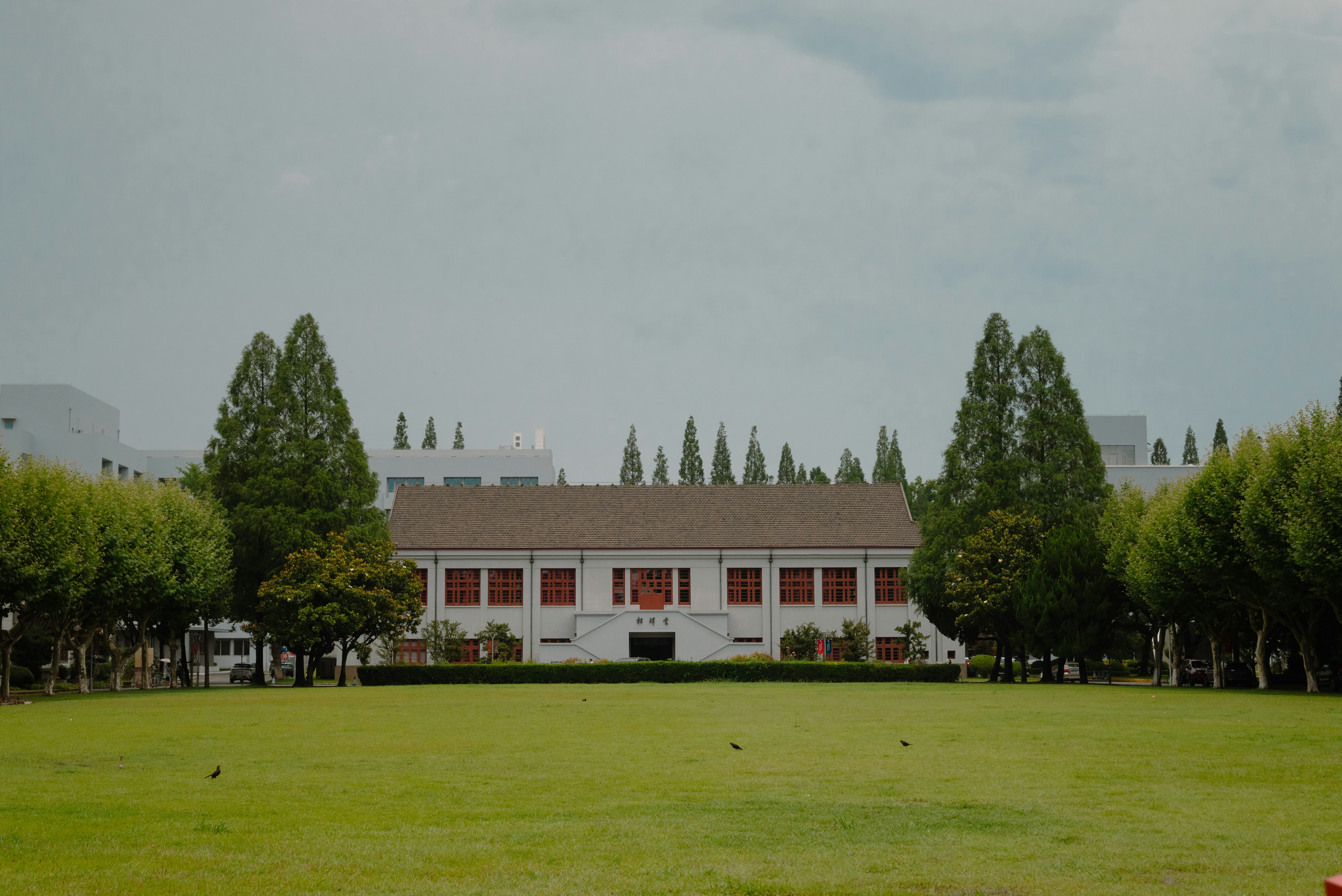School building with students
