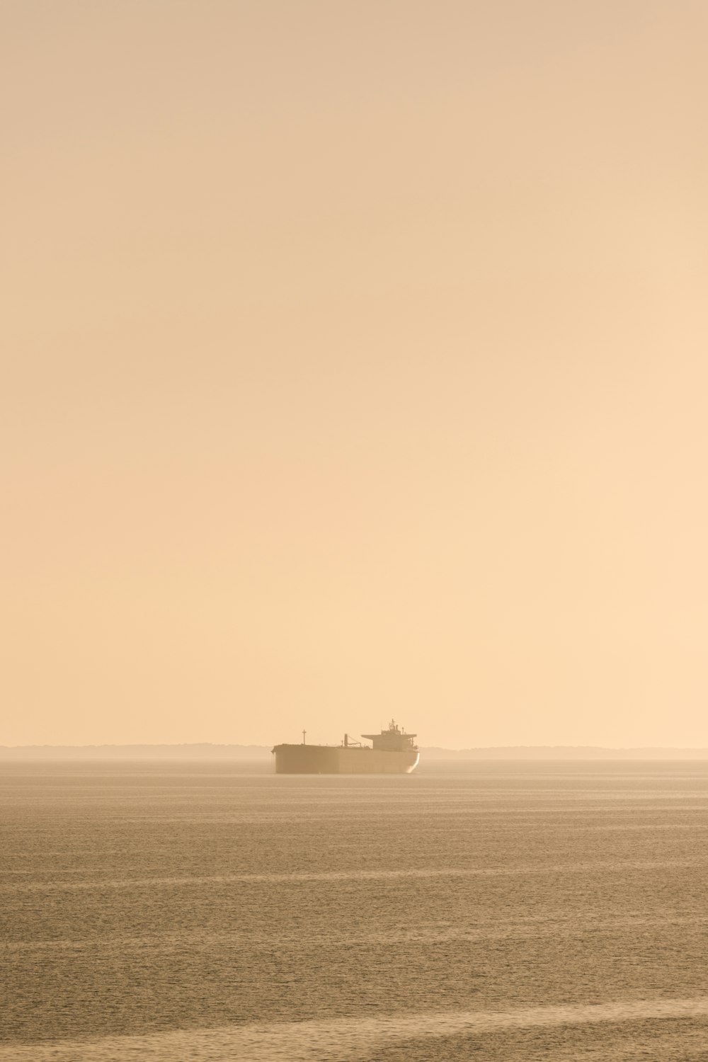 Un grand cargo au loin par temps de brouillard