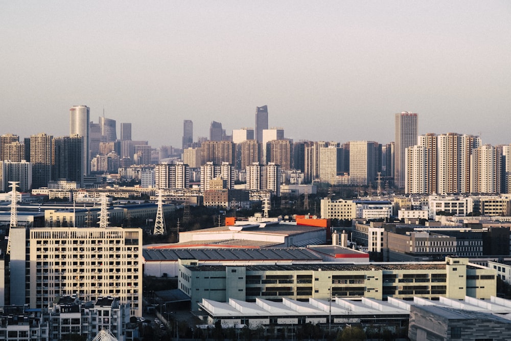 a view of a city with tall buildings