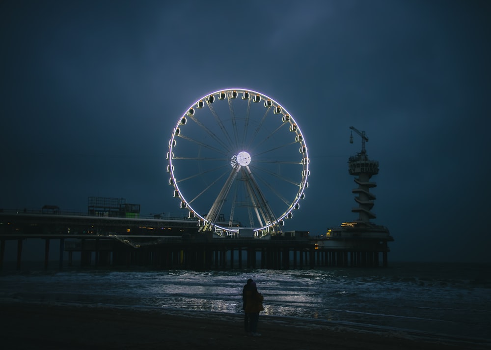 a large ferris wheel sitting on top of a beach