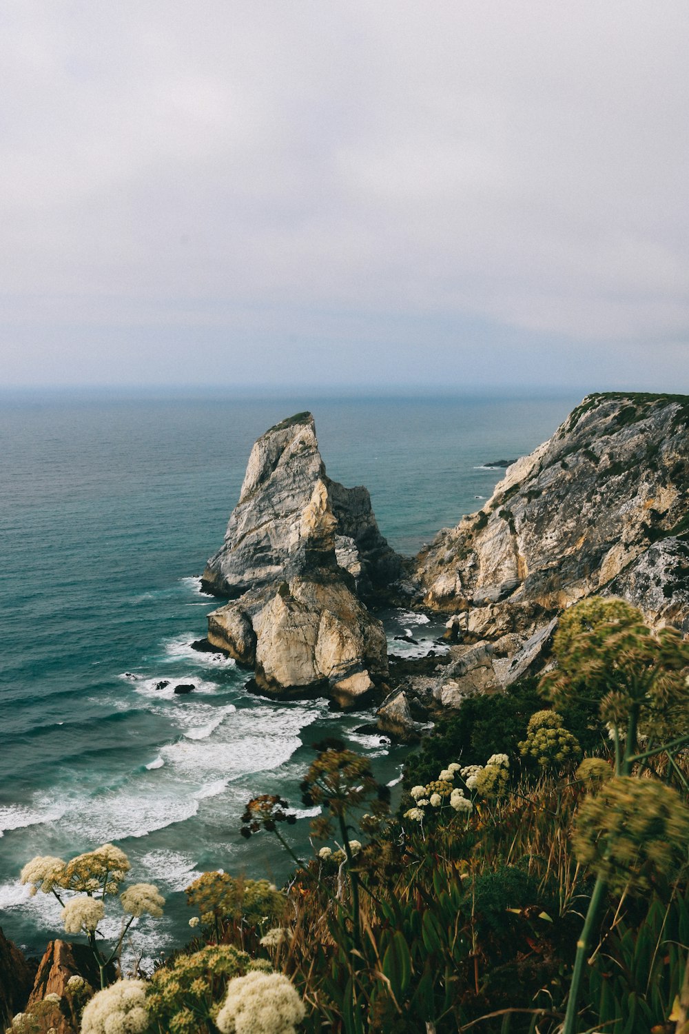 a view of the ocean from the top of a hill