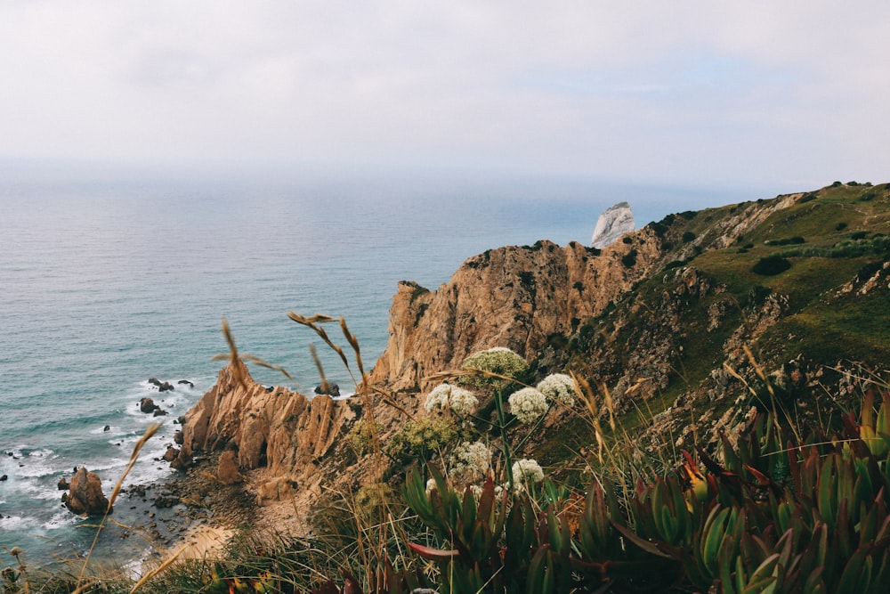 a view of the ocean from the top of a cliff