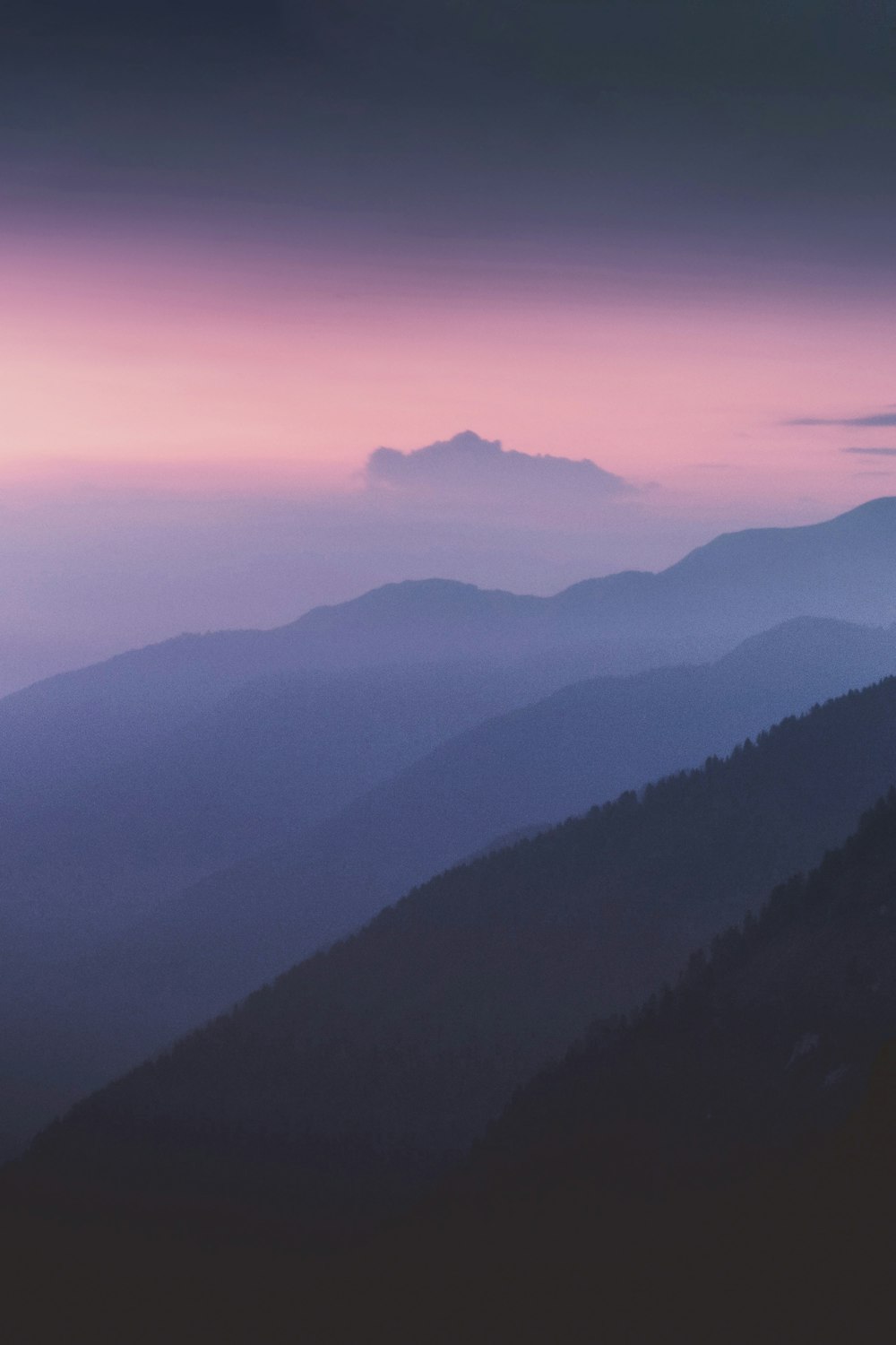 a view of a mountain range at sunset