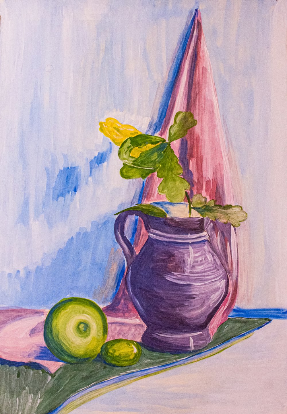 a painting of a vase with a plant in it