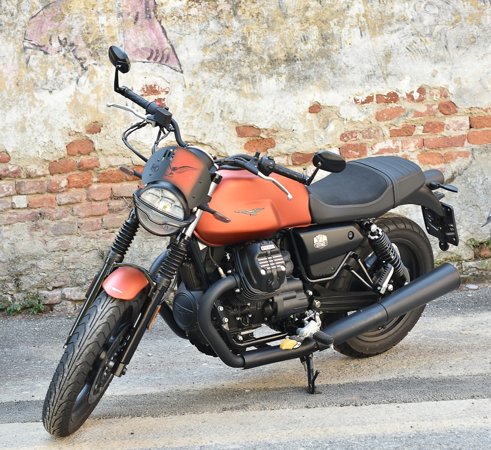 a motorcycle parked on the side of the road