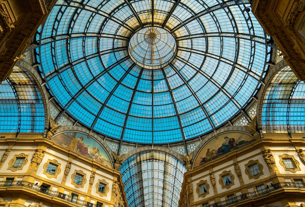 a domed glass ceiling in a building