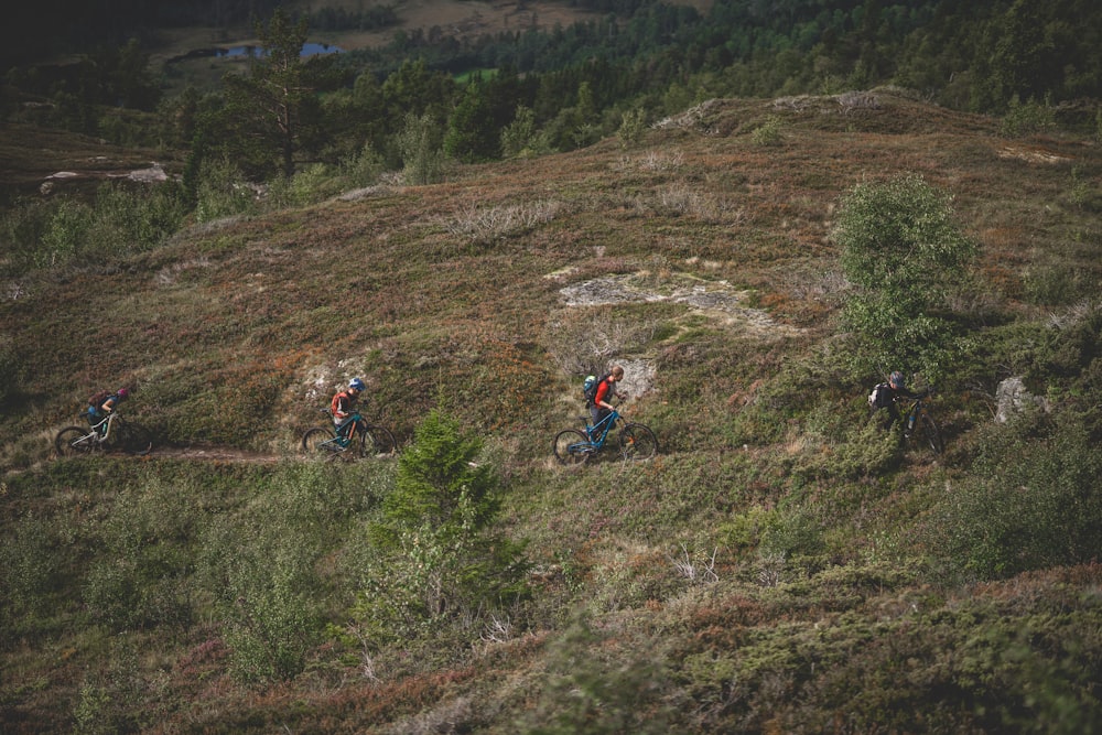 a group of people riding on the back of dirt bikes