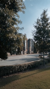 A quiet street view of peaceful apartment buildings in Coimbatore.