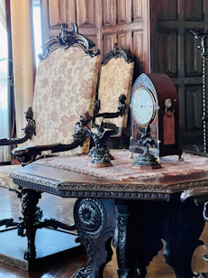 a table with a clock on top of it