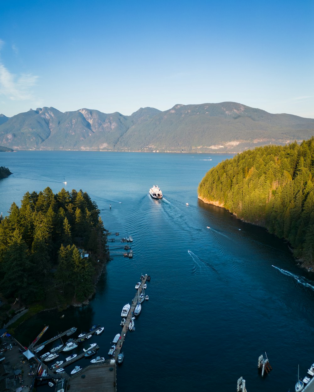 a body of water surrounded by mountains and trees