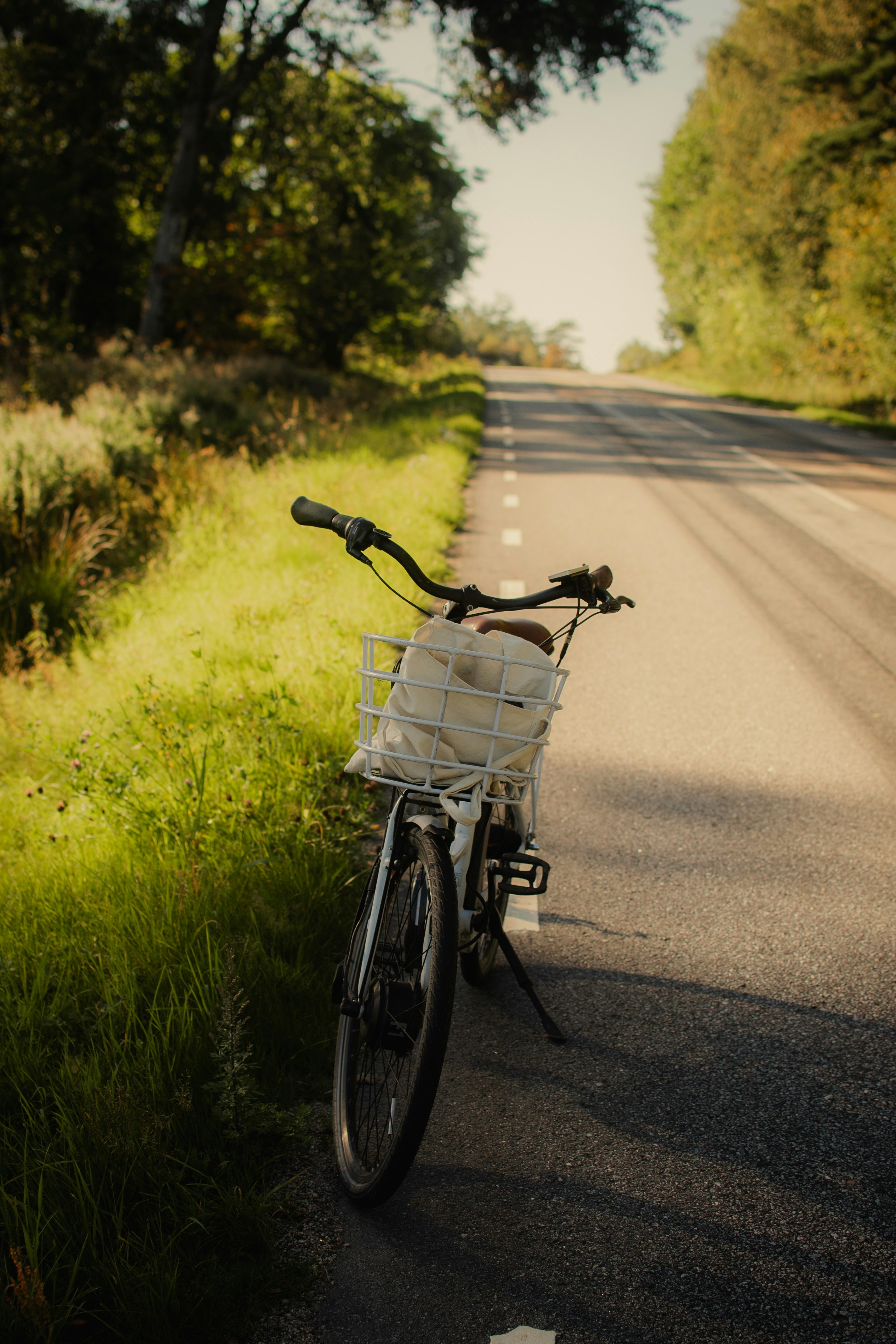 a bicycle parked on the side of the road