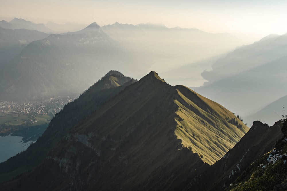 a view of a mountain with a lake below