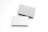Two blank white business cards are placed against a white background. One card is slightly elevated and casts a shadow, creating a simple, minimalist composition.