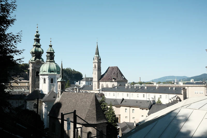 A view across Salzburg's rooftops from above