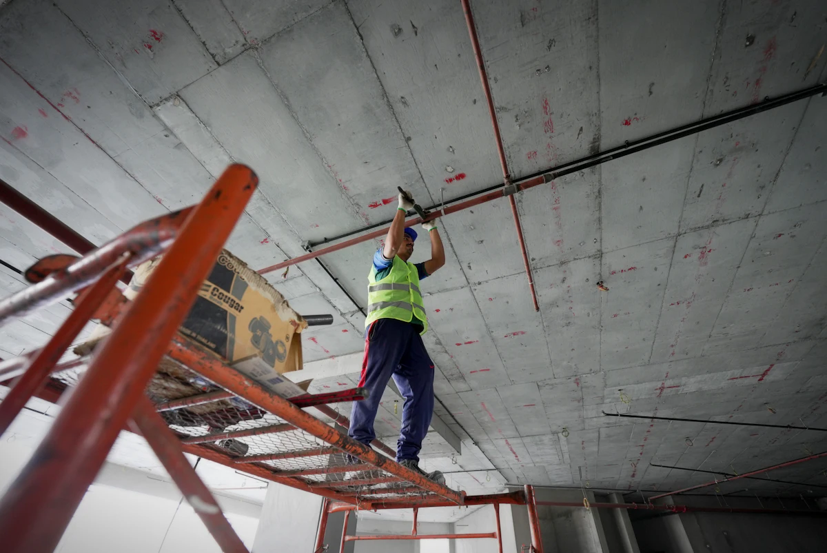 Ceiling and services work in progress from a mobile platform