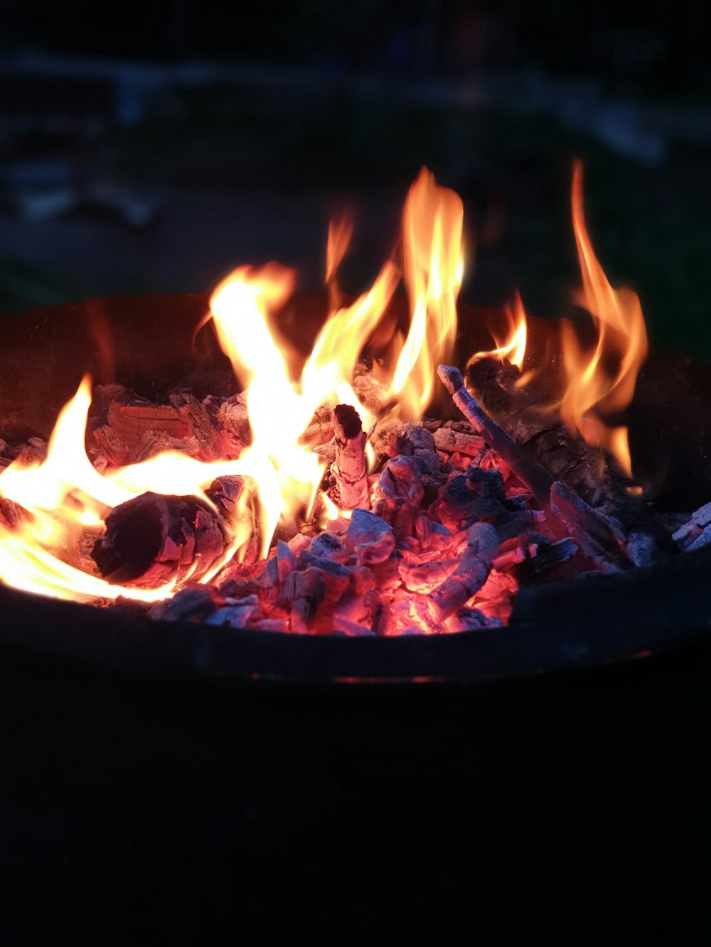 a close up of a fire in a bowl