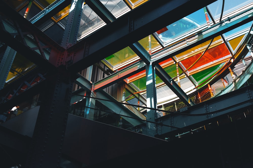 a multicolored glass ceiling in a building