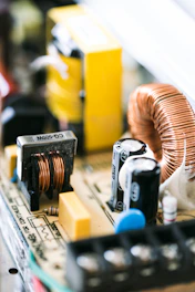 a close up of electronic components on a table