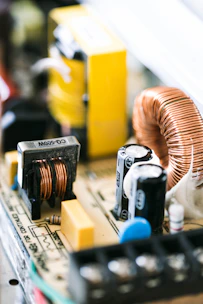 a close up of electronic components on a table