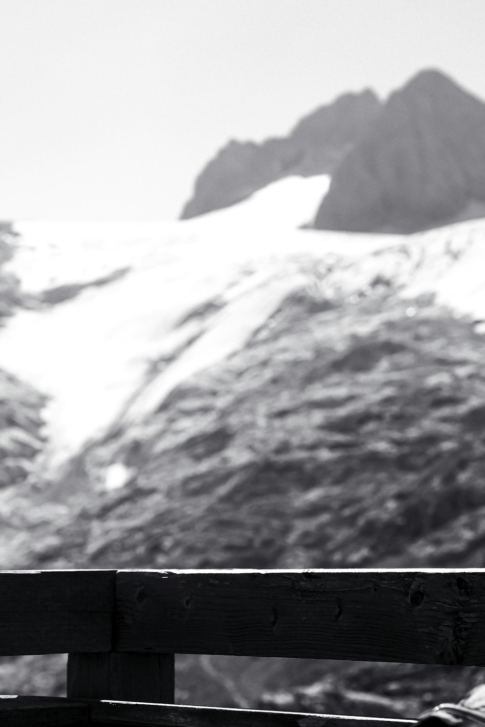 a black and white photo of a bird sitting on a bench