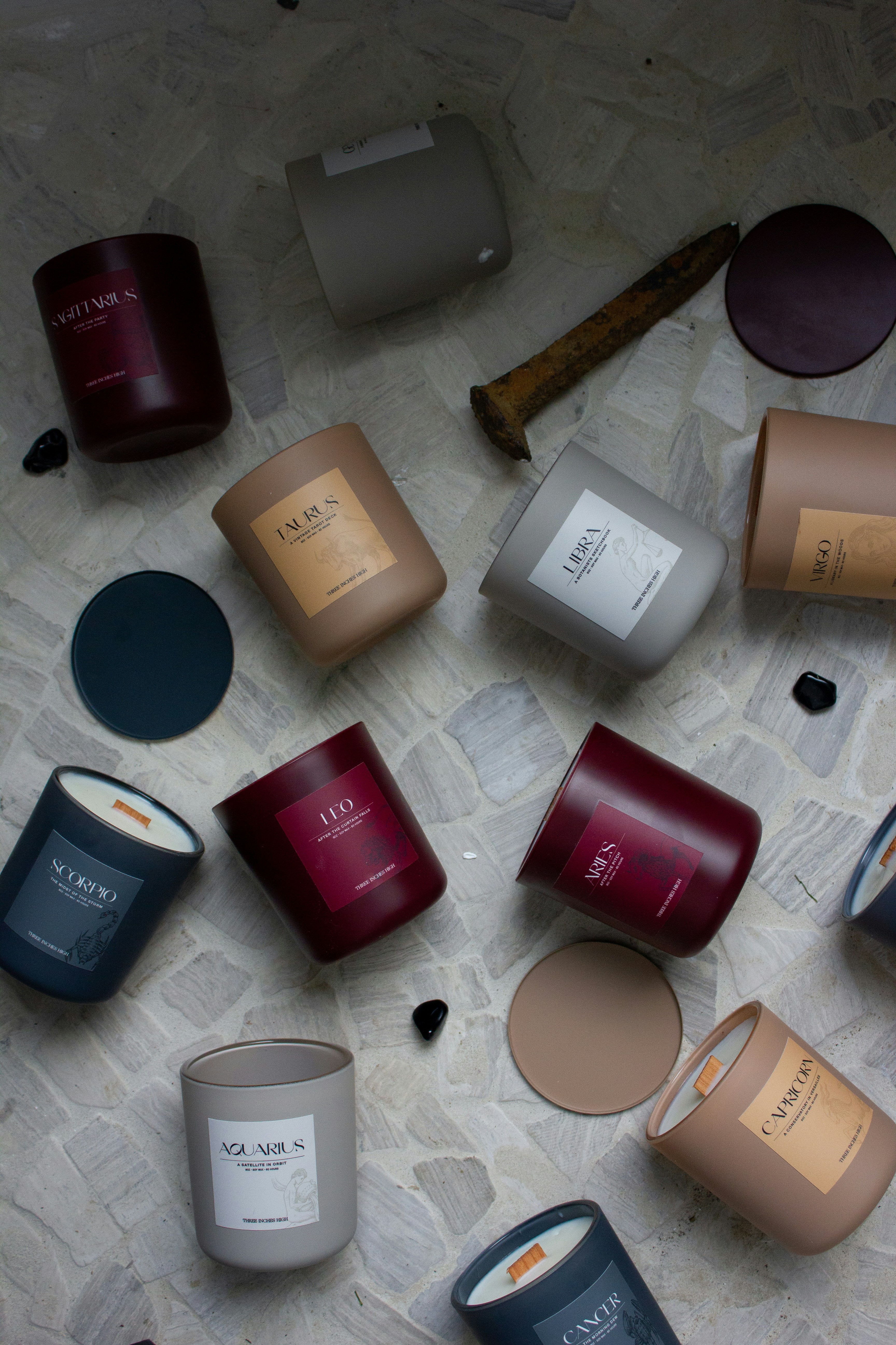 a group of candles sitting on top of a table