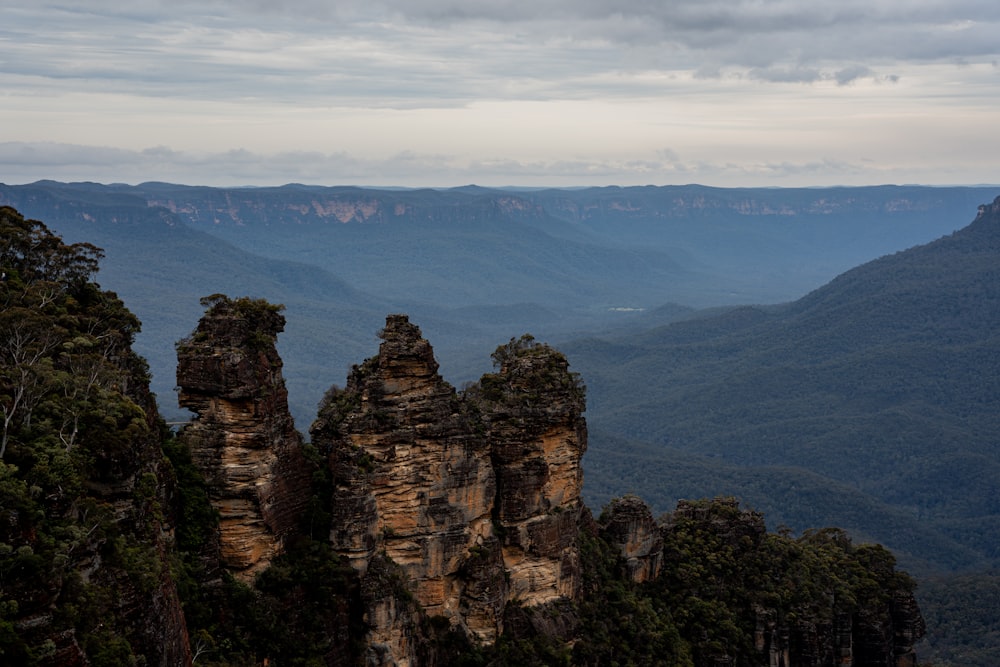 a view of the blue mountains from the top of a hill