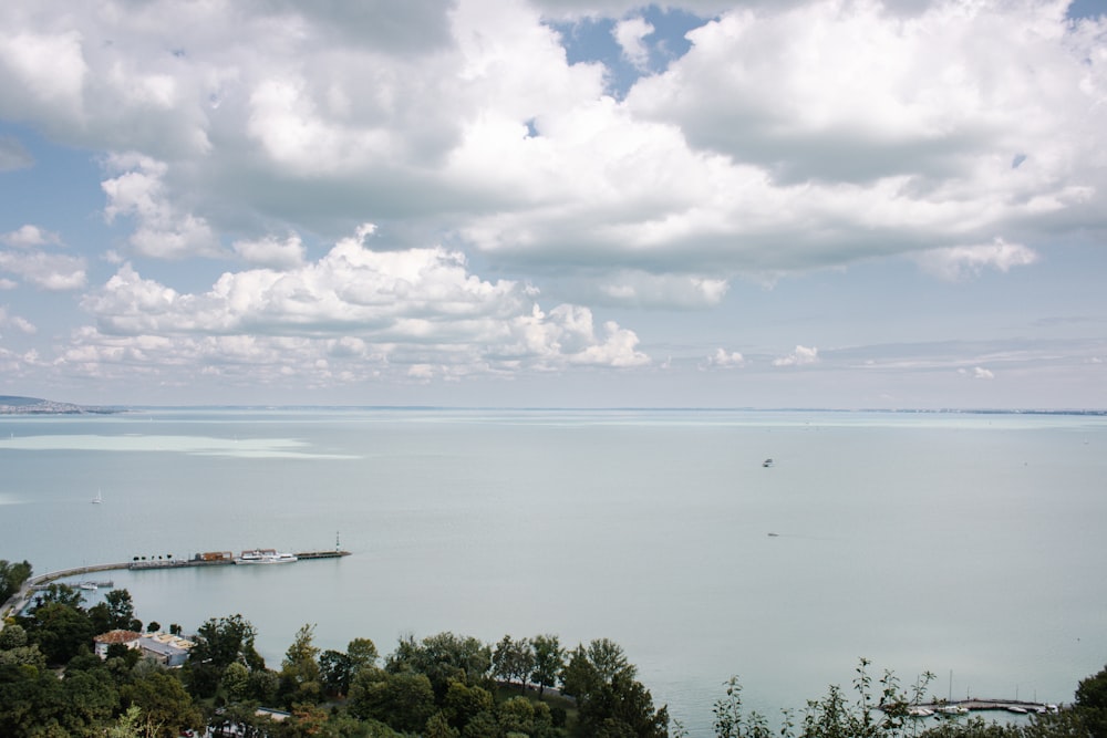 a large body of water surrounded by trees