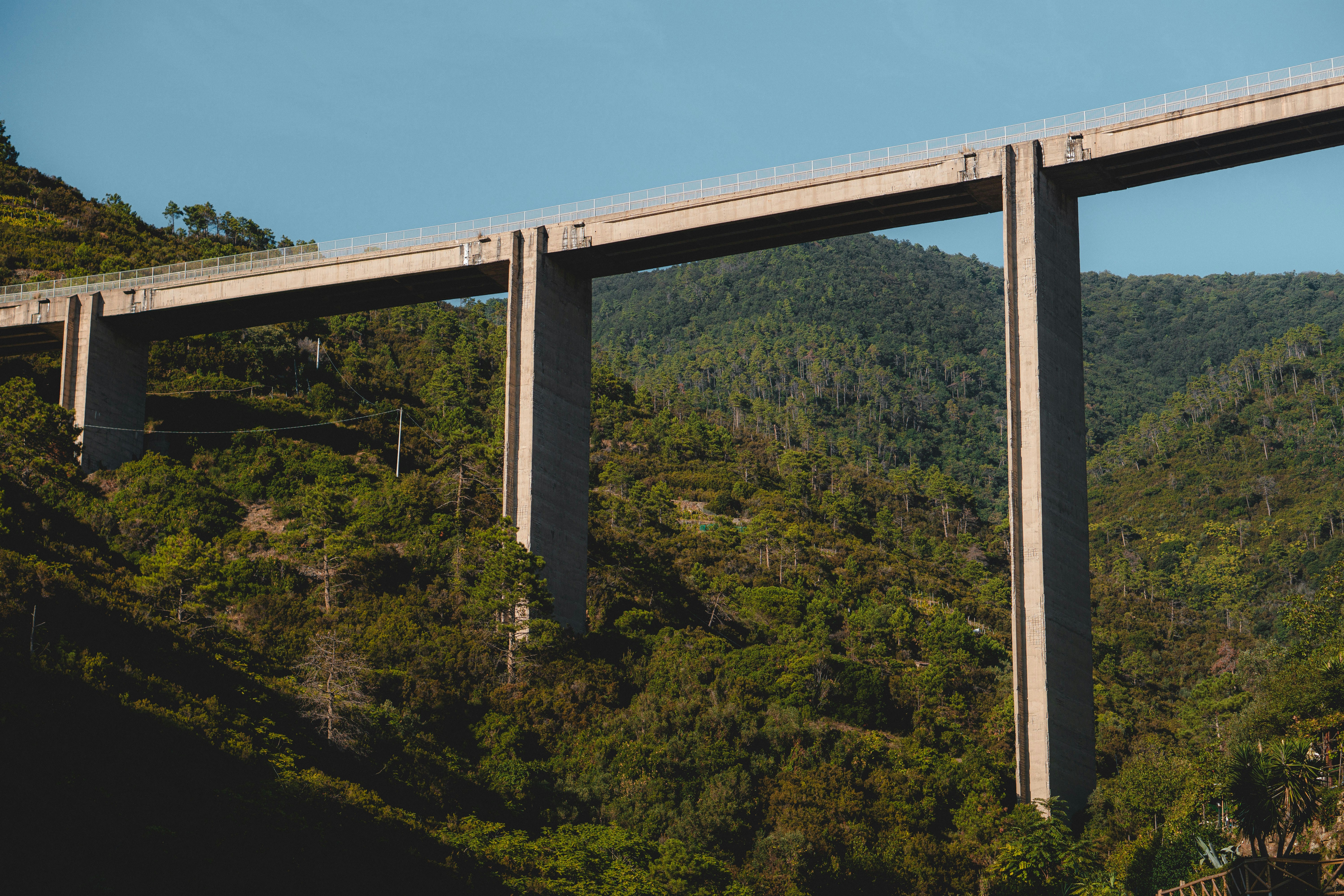 a large bridge over a lush green hillside