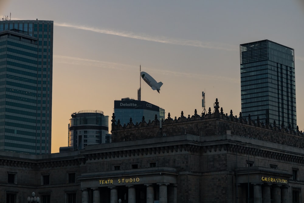 a large building with a flag on top of it