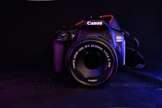 a camera sitting on a table in the dark