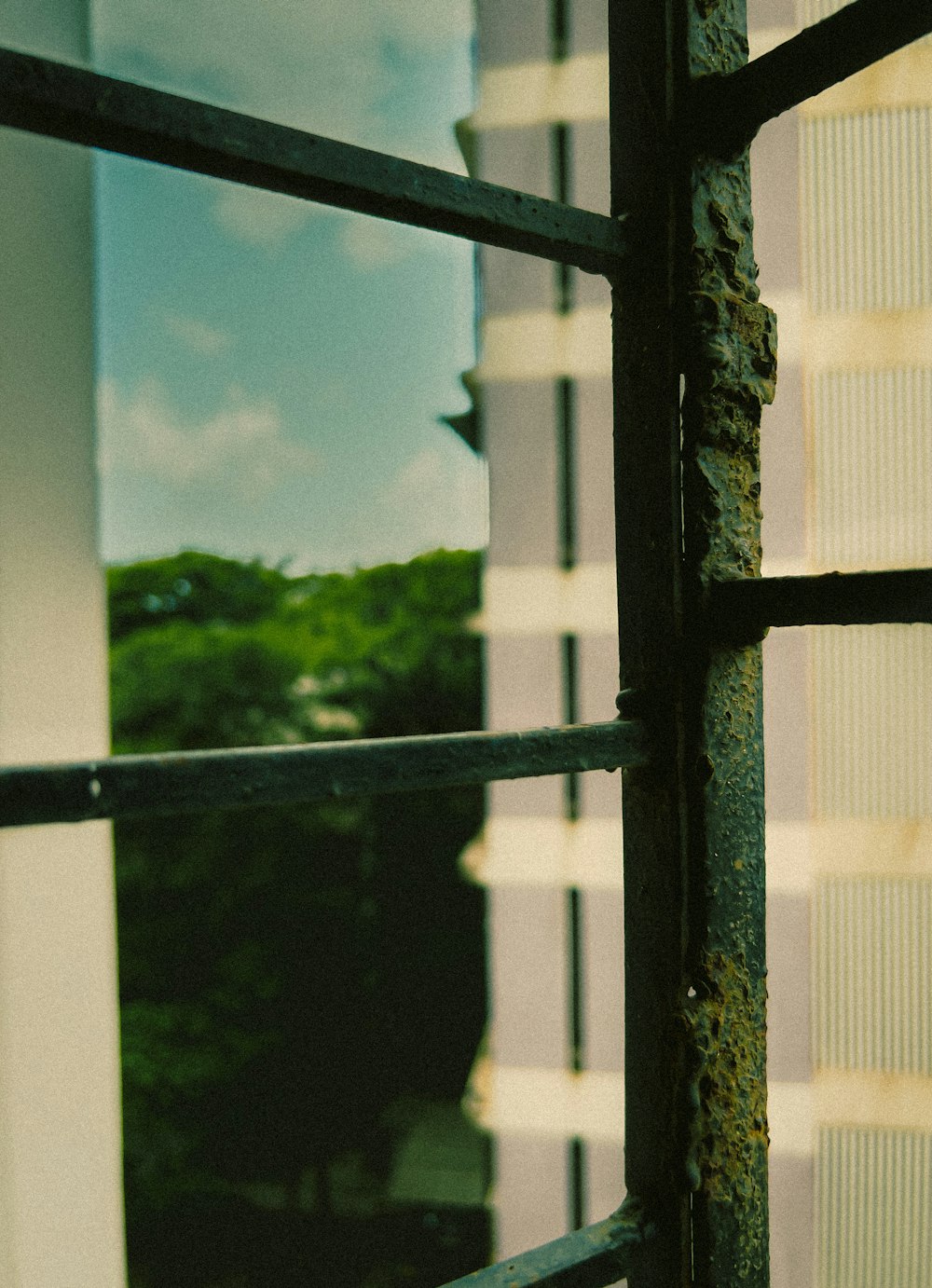 a close up of a window with a clock on it