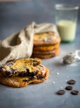 chocolate chip cookies and a glass of milk