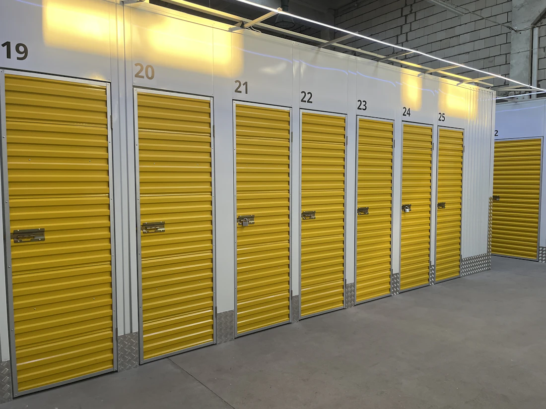 Rows of numbered storage units