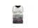 A sleeveless sports jersey with a modern design. The jersey features a pixelated gradient pattern transitioning from white at the top to dark gray at the bottom, accented with bright lines of pink, yellow, and teal. The collar is outlined in black and yellow, and there is a small logo near the upper chest area.