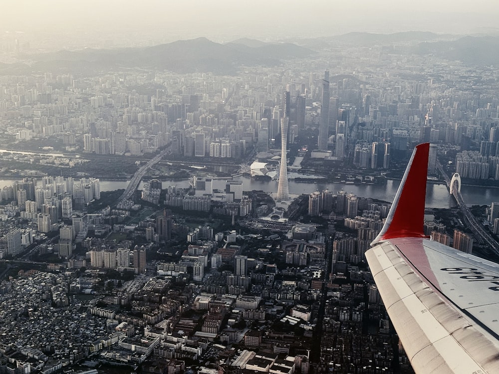 a view of a city from an airplane