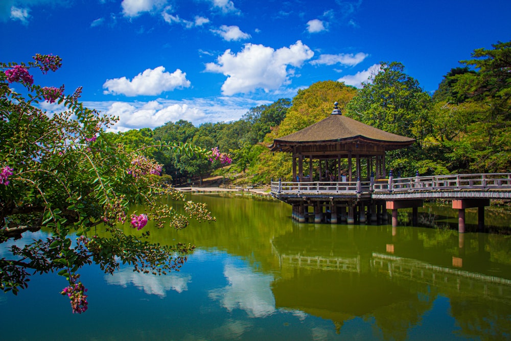 a wooden bridge over a body of water