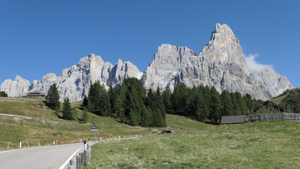 a road with a mountain in the background