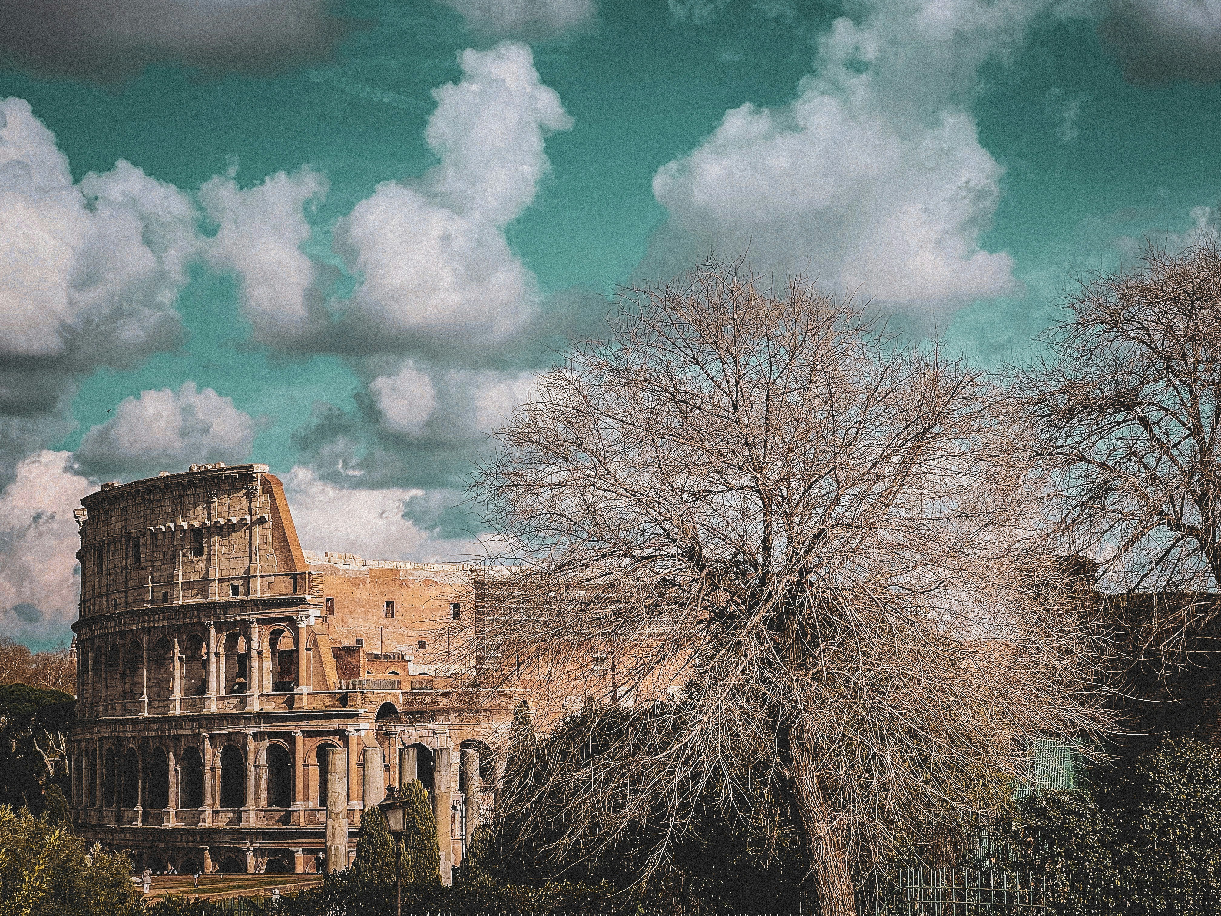 an old building with a tree in front of it