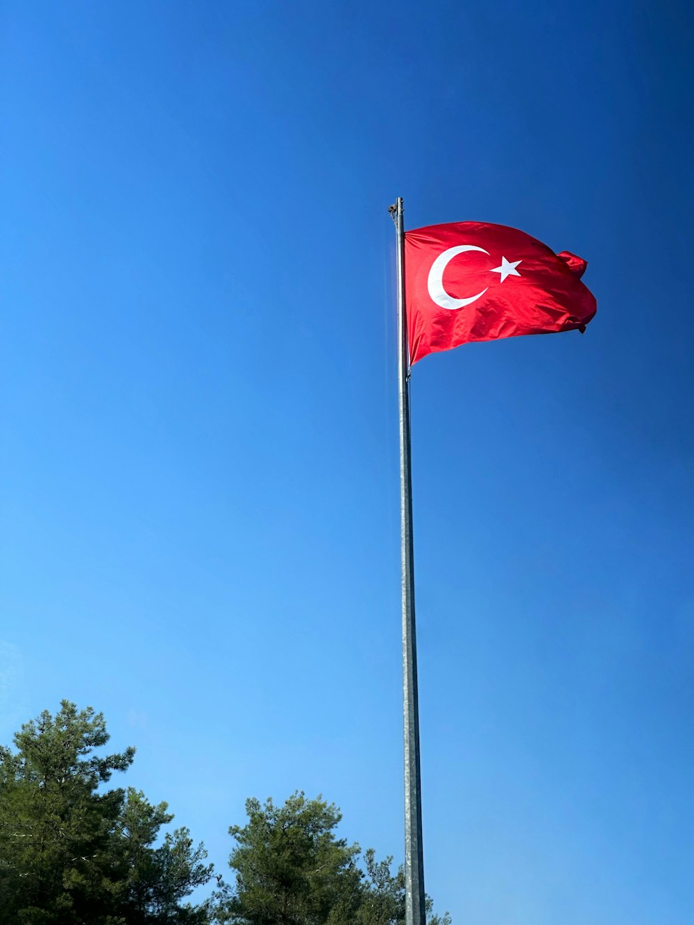 a flag flying in the wind on a pole