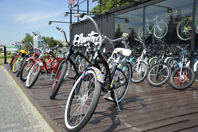 A colorful display of children's bikes designed for safety and comfort.