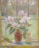 Softly lit impressionist painting of a garden in muted blush and sage tones.