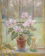 Softly lit impressionist painting of a garden in muted blush and sage tones.