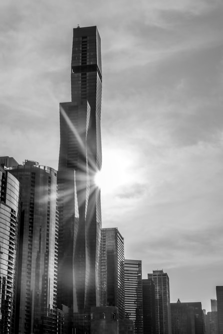 a black and white photo of a city skyline