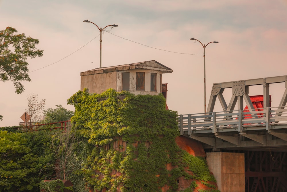 a bridge with a red chair on top of it