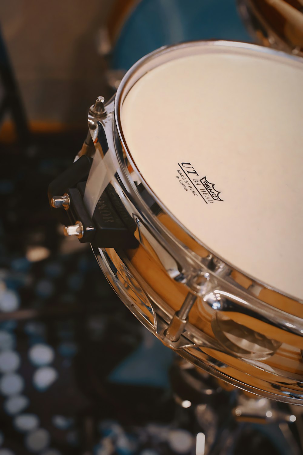 a close up of a drum on a table