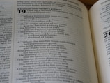 An open Bible displaying a page from the Book of Ezekiel with text about a lament over Israel's princes. The scripture includes numbered verses and is written across both visible pages.