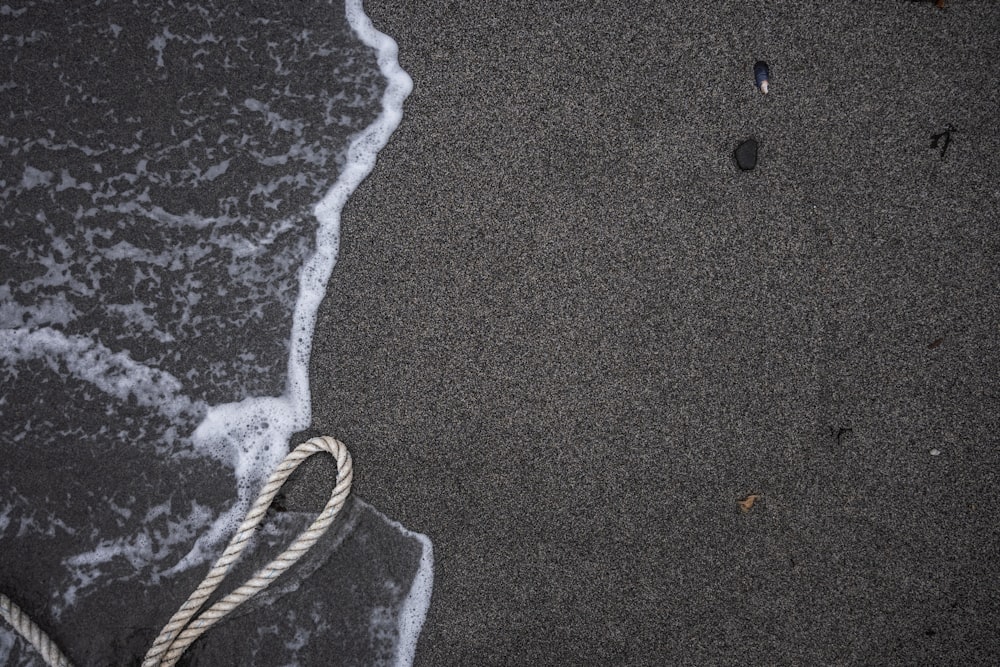 a rope on a beach next to the ocean