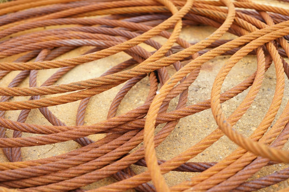 a close up of a bunch of rope on the ground