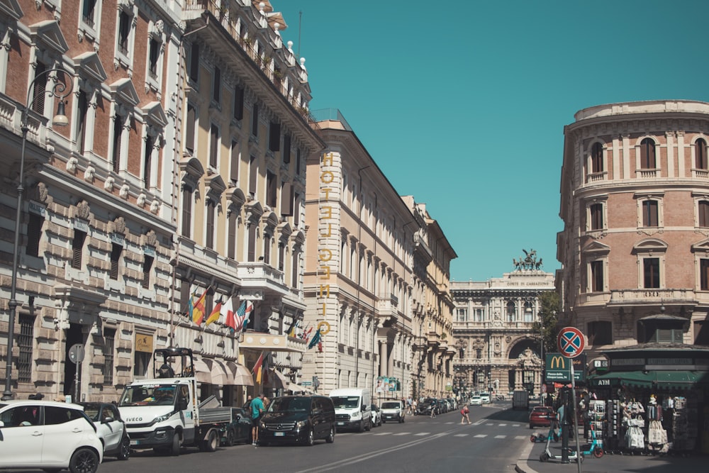 a city street with cars parked on both sides