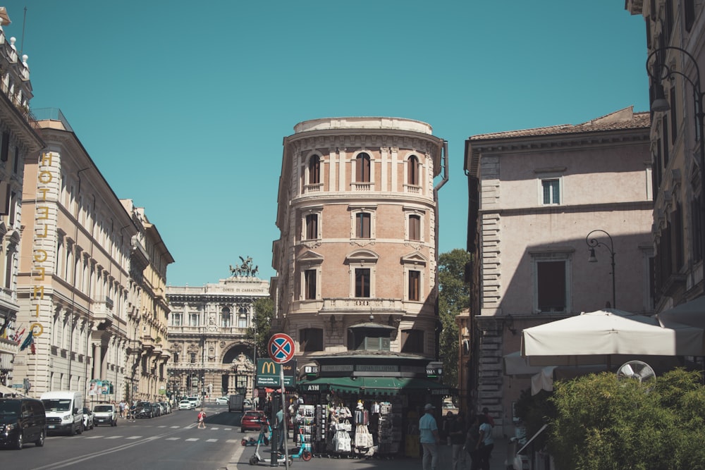 a city street with cars and people on it